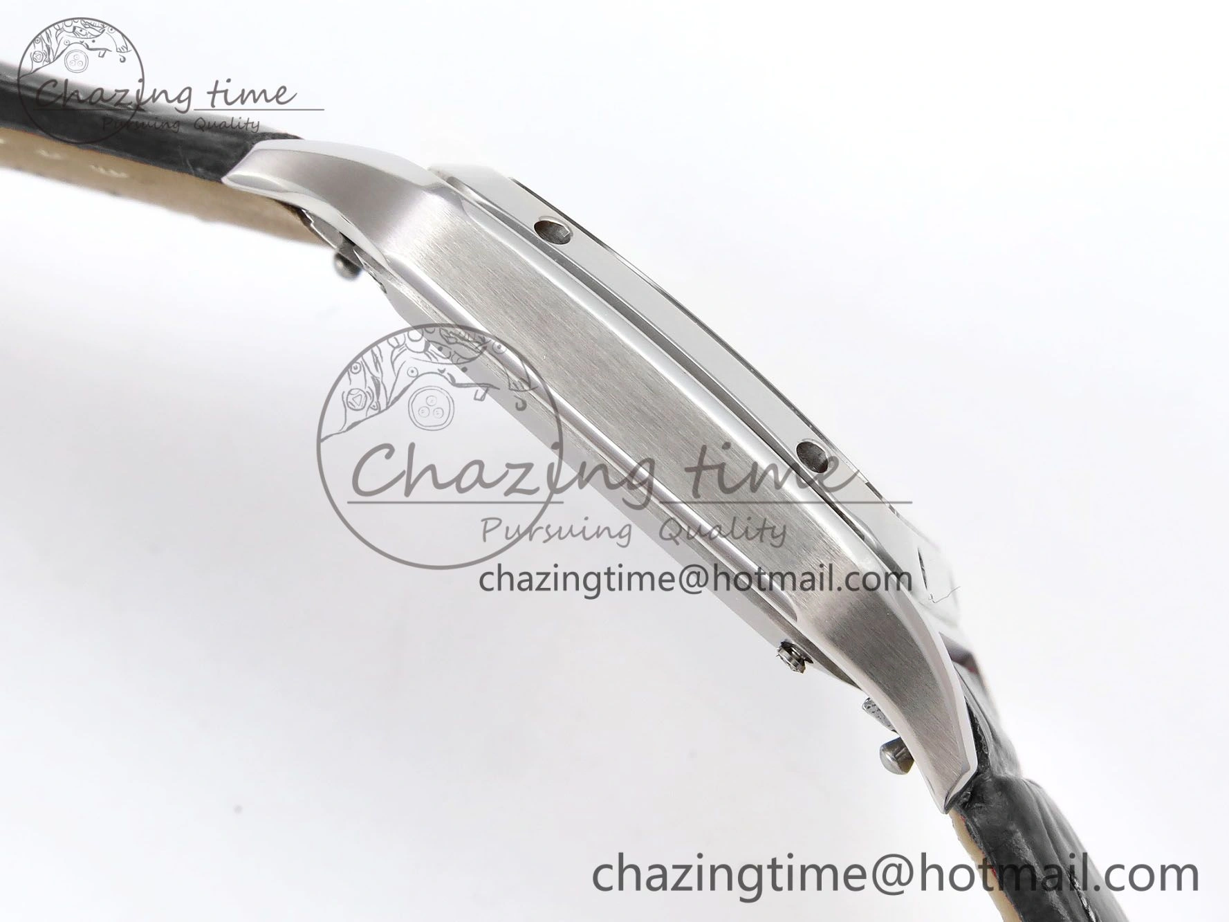 Santos Dumont 27.5mm SS AF 1:1 Best Edition Silver Dial on Gray Croco Strap A157