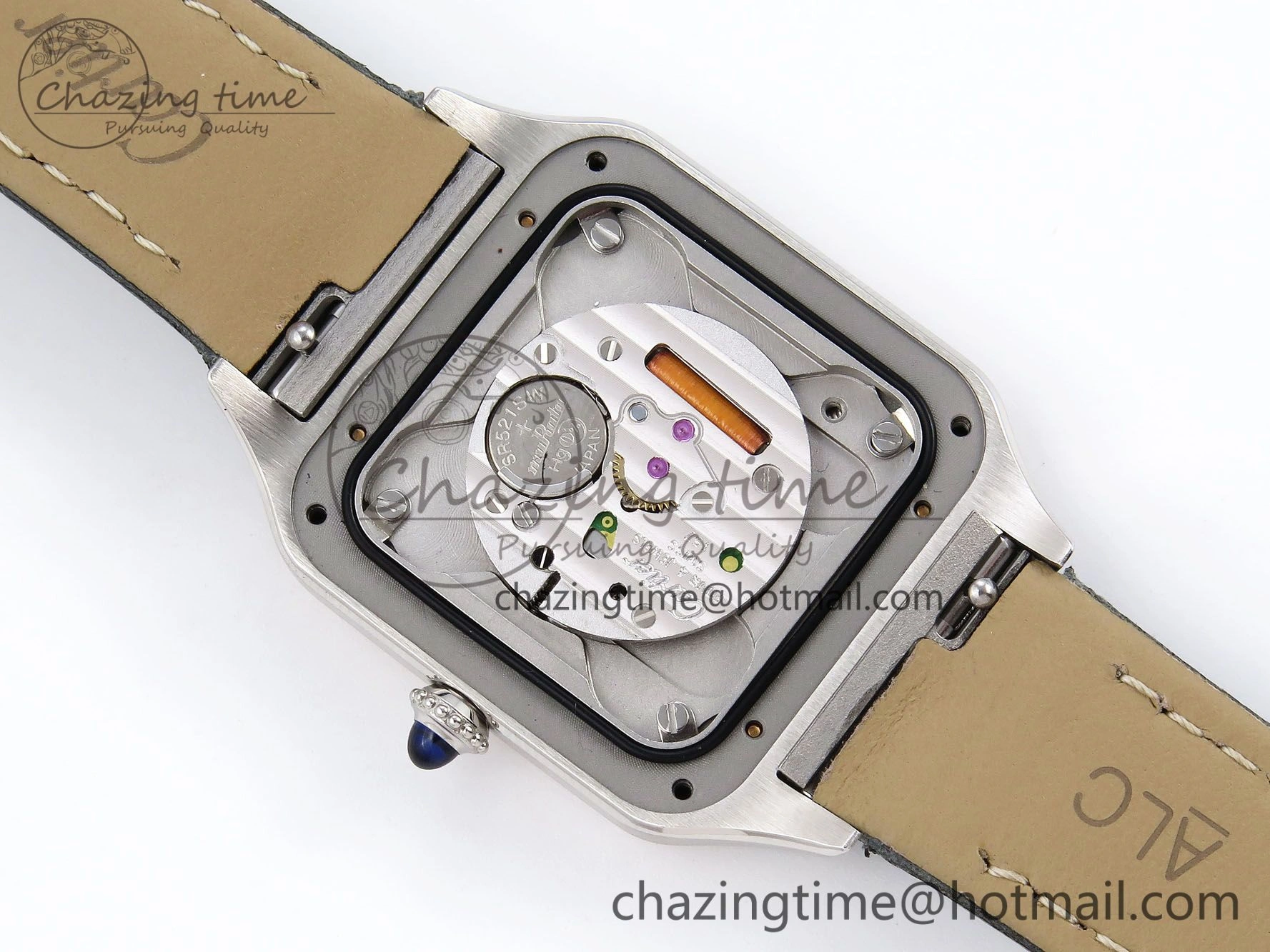 Santos Dumont 27.5mm SS AF 1:1 Best Edition Silver Dial on Gray Croco Strap A157
