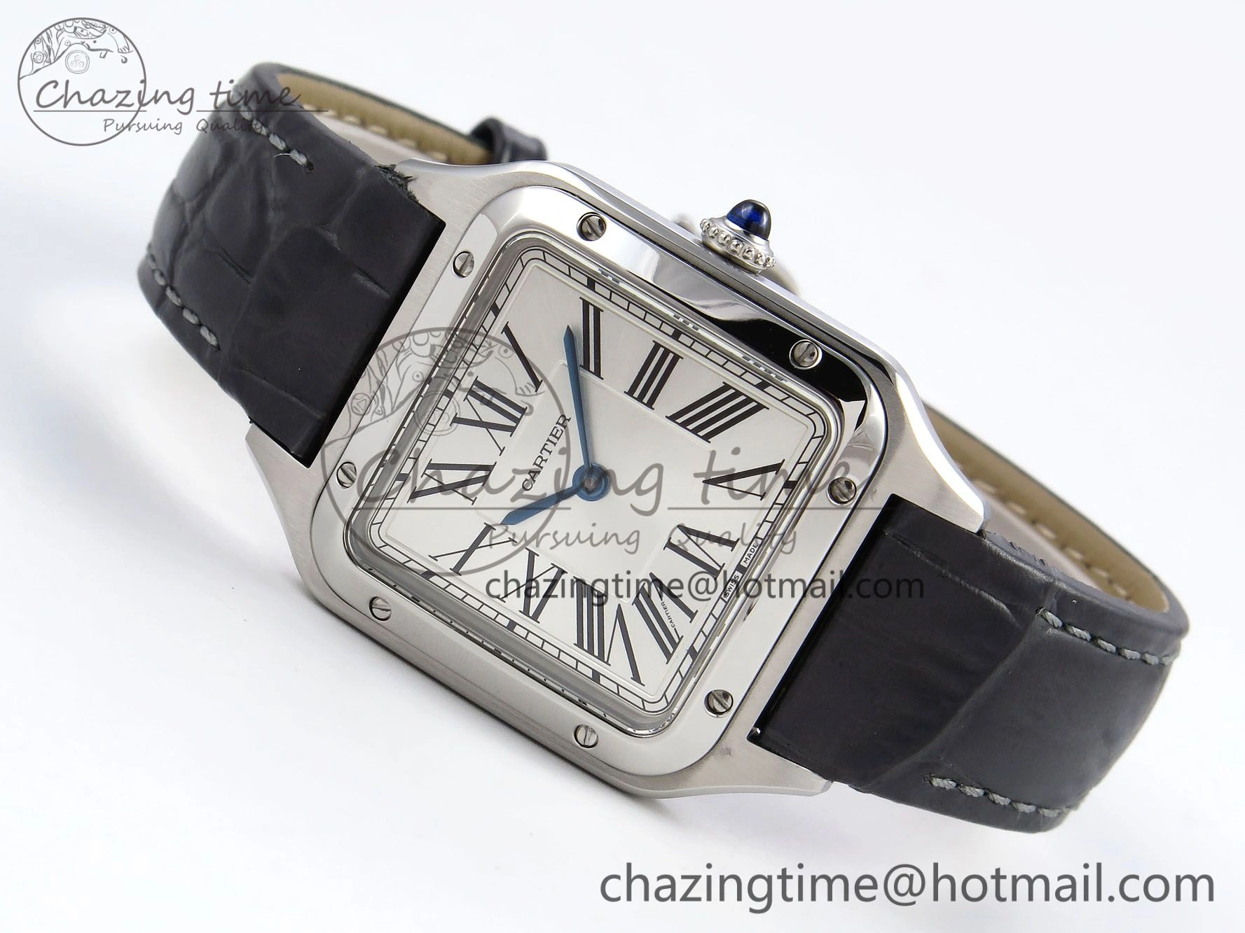Santos Dumont 27.5mm SS AF 1:1 Best Edition Silver Dial on Gray Croco Strap A157