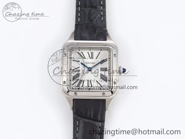 Santos Dumont 27.5mm SS AF 1:1 Best Edition Silver Dial on Gray Croco Strap A157
