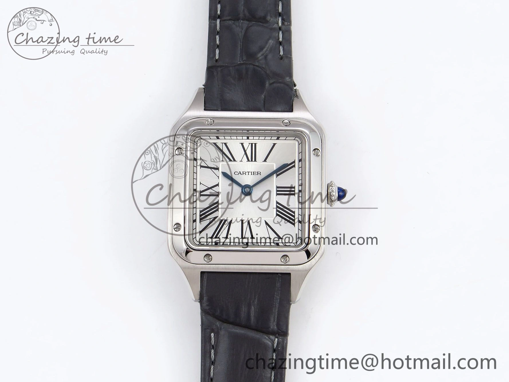 Santos Dumont 27.5mm SS AF 1:1 Best Edition Silver Dial on Gray Croco Strap A157