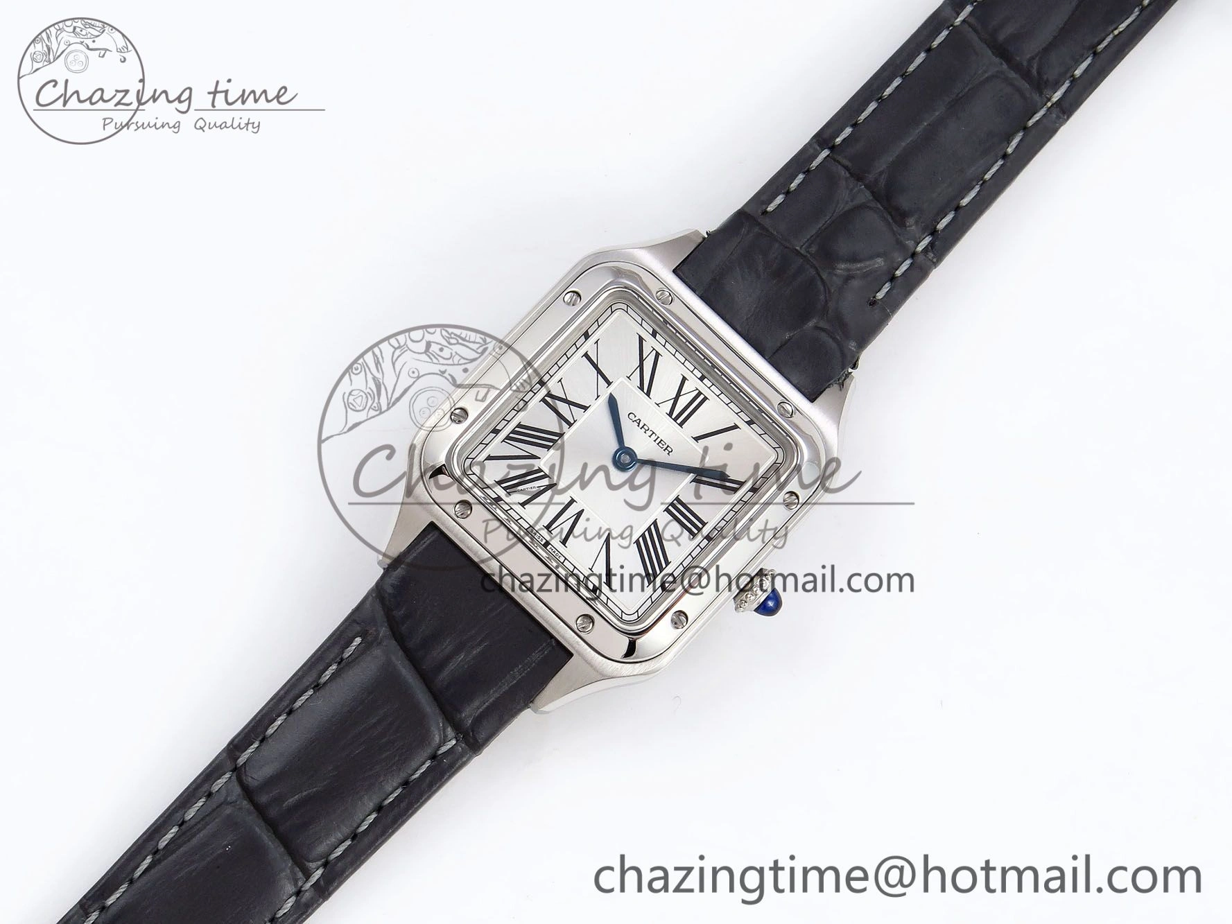 Santos Dumont 27.5mm SS AF 1:1 Best Edition Silver Dial on Gray Croco Strap A157