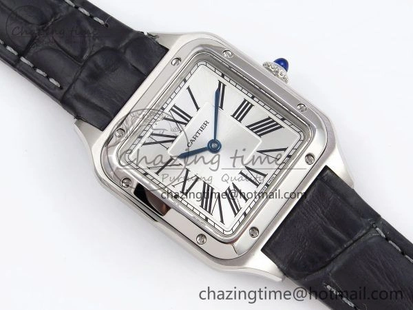 Santos Dumont 27.5mm SS AF 1:1 Best Edition Silver Dial on Gray Croco Strap A157