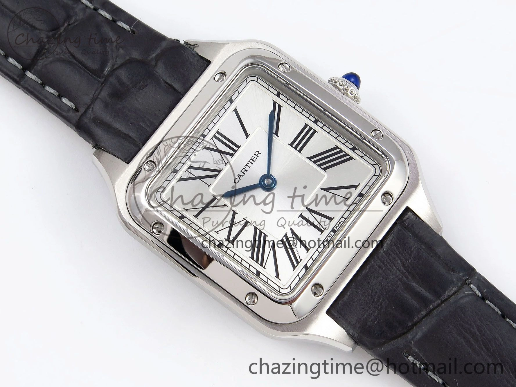 Santos Dumont 27.5mm SS AF 1:1 Best Edition Silver Dial on Gray Croco Strap A157