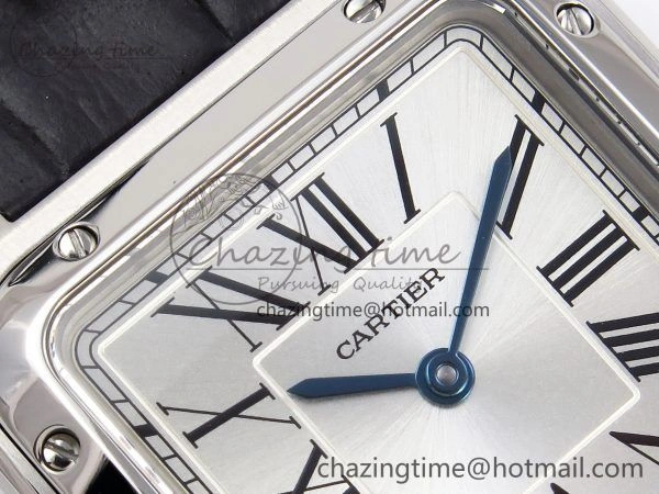 Santos Dumont 27.5mm SS AF 1:1 Best Edition Silver Dial on Gray Croco Strap A157
