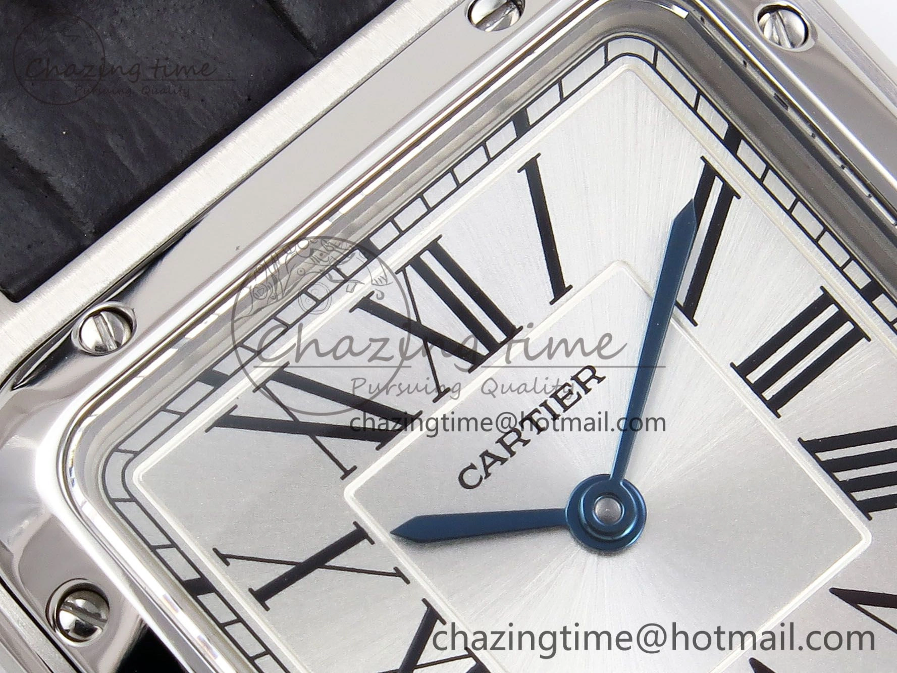 Santos Dumont 27.5mm SS AF 1:1 Best Edition Silver Dial on Gray Croco Strap A157