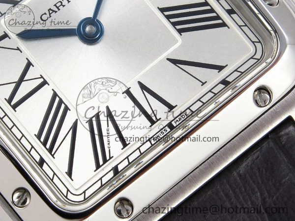 Santos Dumont 27.5mm SS AF 1:1 Best Edition Silver Dial on Gray Croco Strap A157
