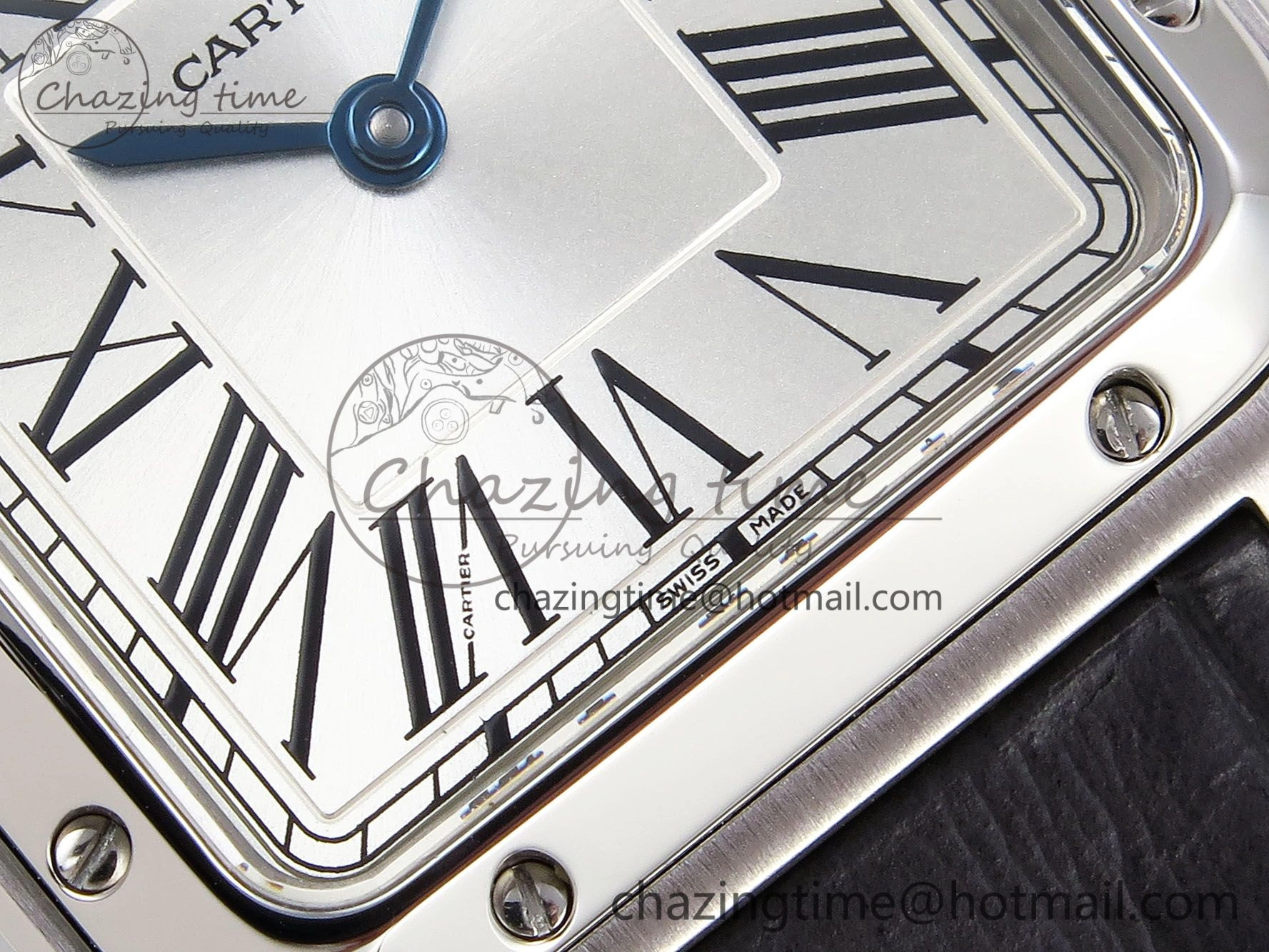 Santos Dumont 27.5mm SS AF 1:1 Best Edition Silver Dial on Gray Croco Strap A157