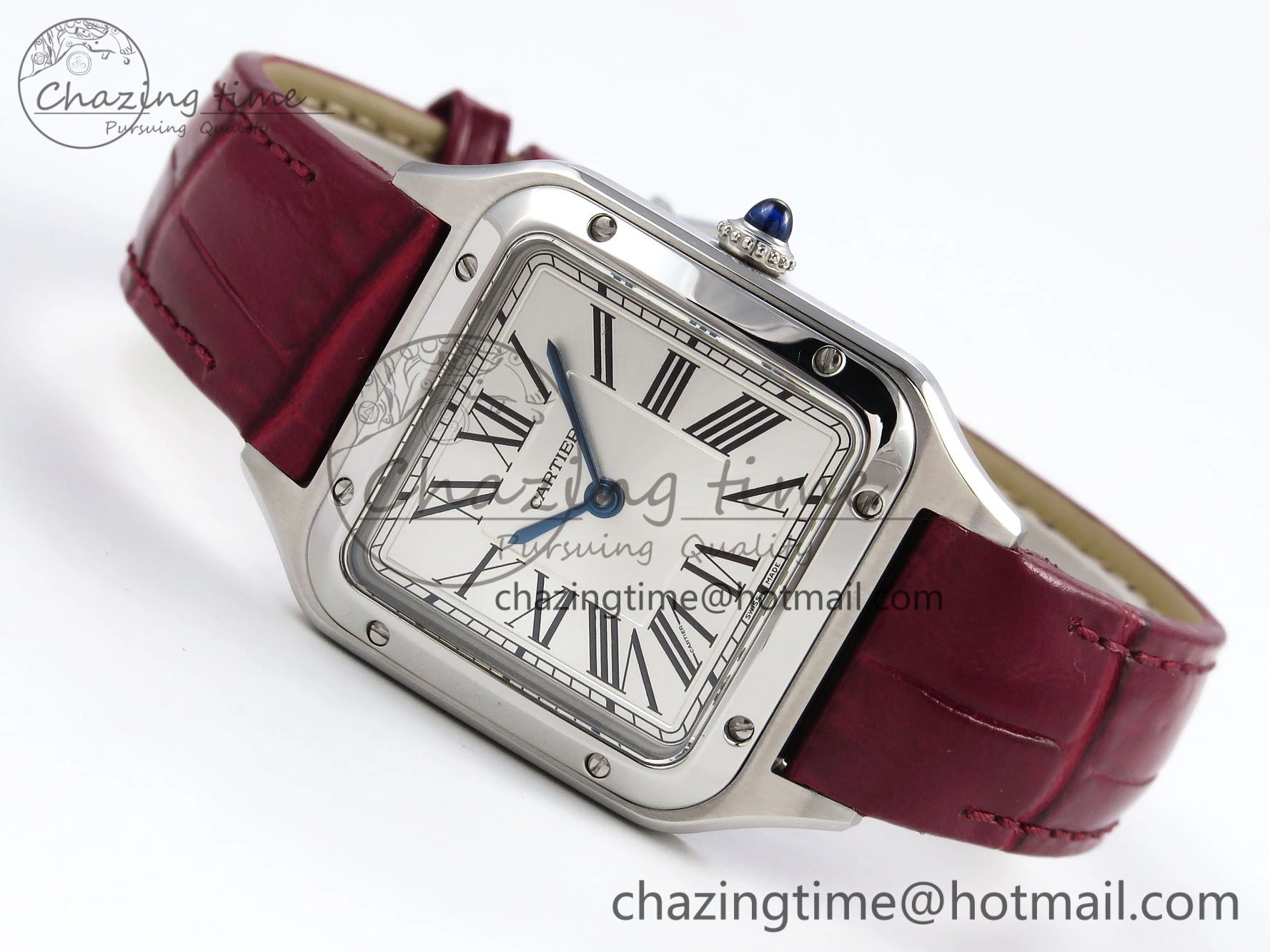 Santos Dumont 27.5mm SS AF 1:1 Best Edition Silver Dial on Red Croco Strap A157