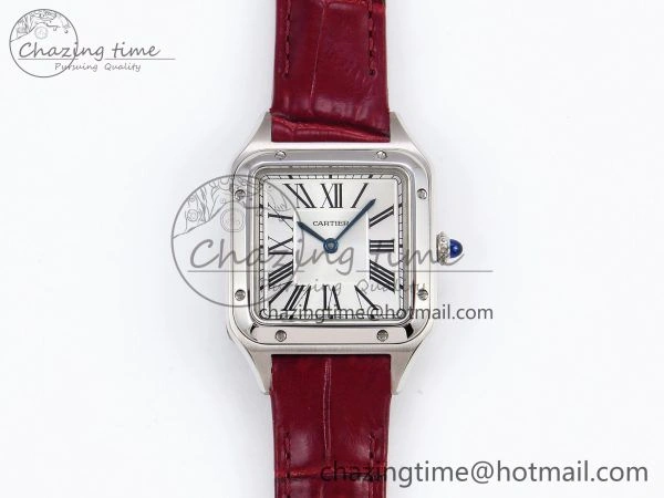 Santos Dumont 27.5mm SS AF 1:1 Best Edition Silver Dial on Red Croco Strap A157