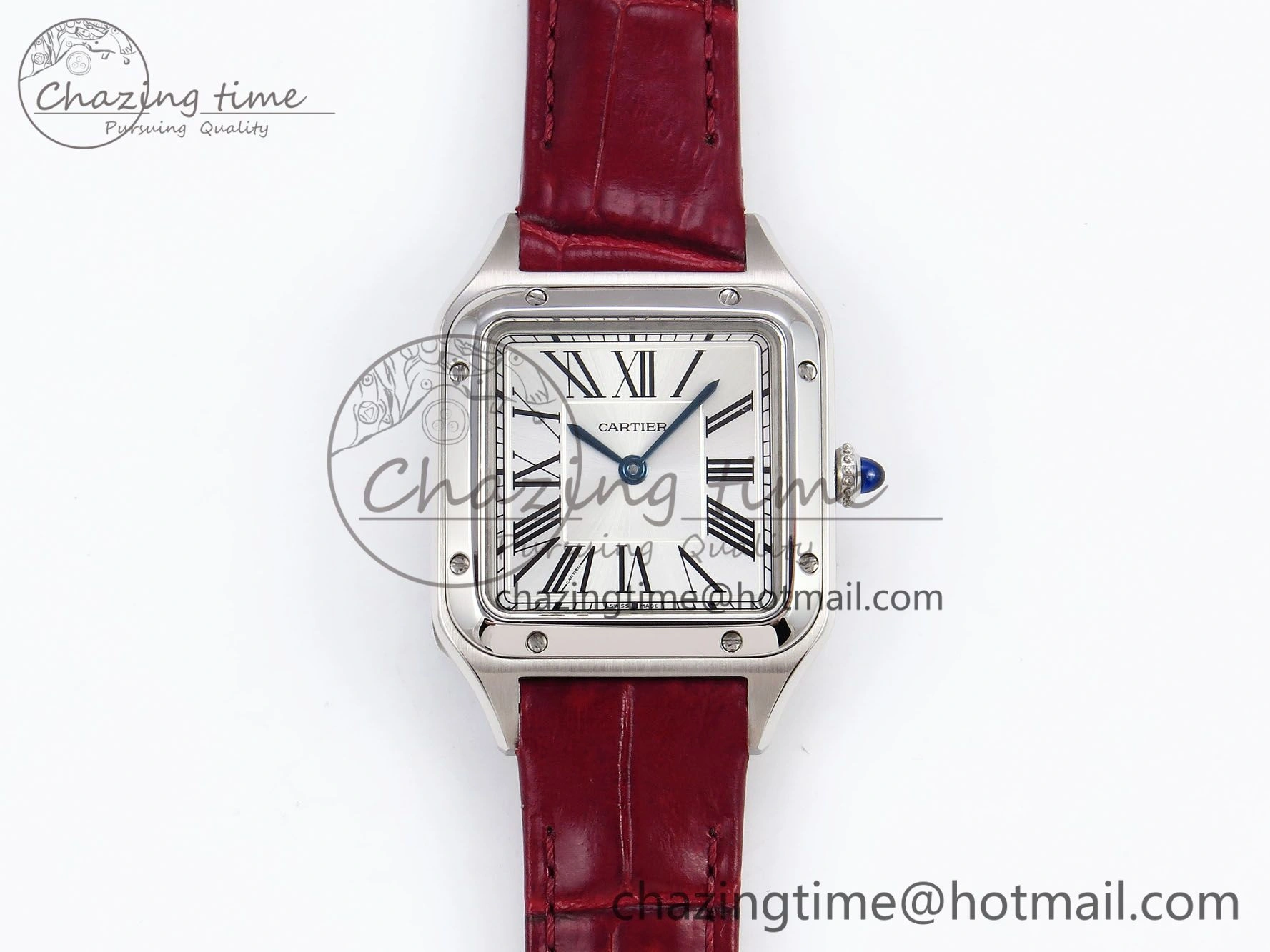 Santos Dumont 27.5mm SS AF 1:1 Best Edition Silver Dial on Red Croco Strap A157