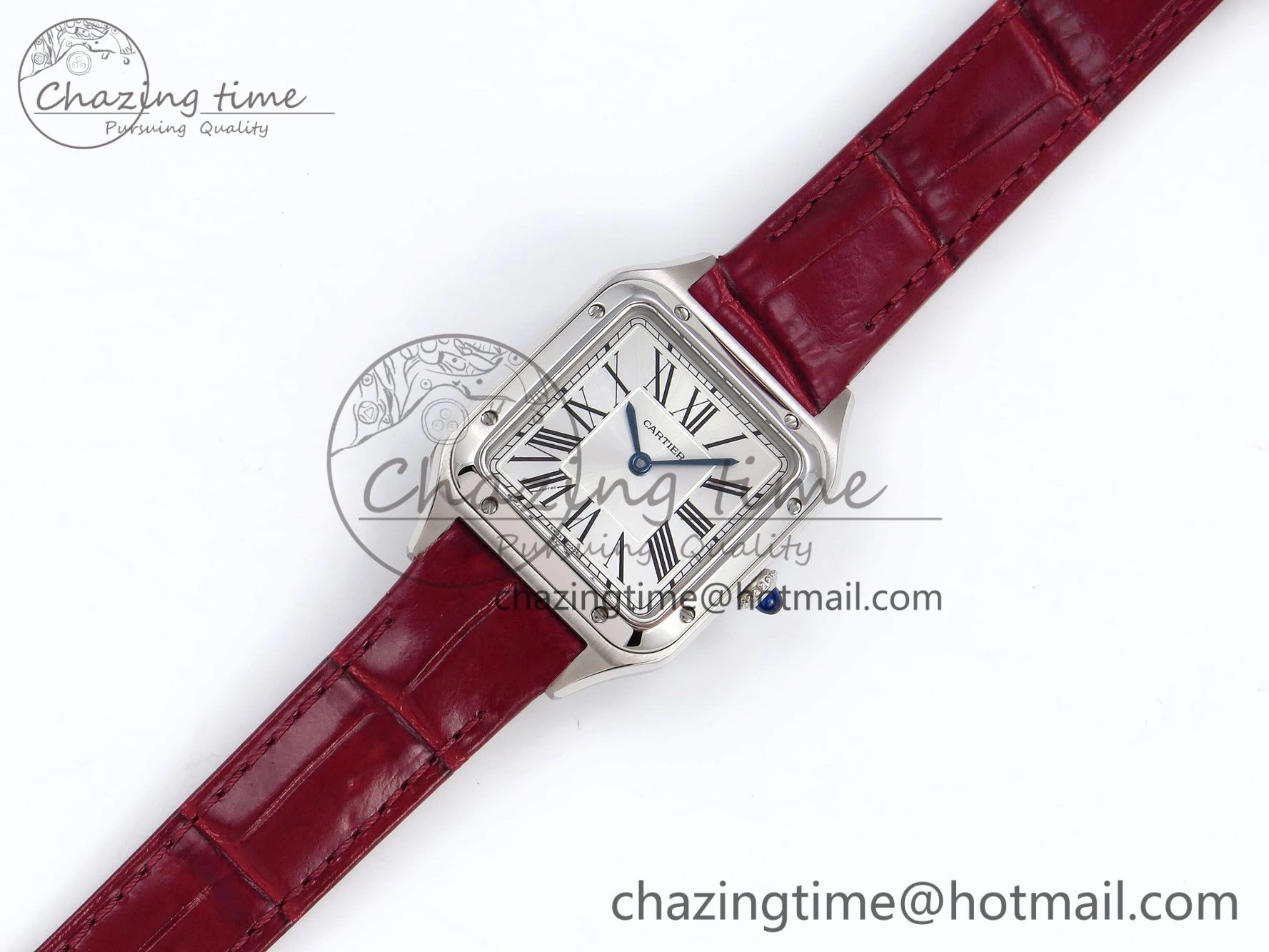 Santos Dumont 27.5mm SS AF 1:1 Best Edition Silver Dial on Red Croco Strap A157
