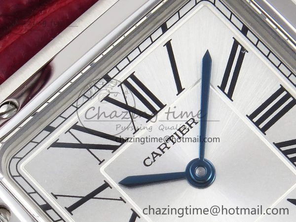 Santos Dumont 27.5mm SS AF 1:1 Best Edition Silver Dial on Red Croco Strap A157