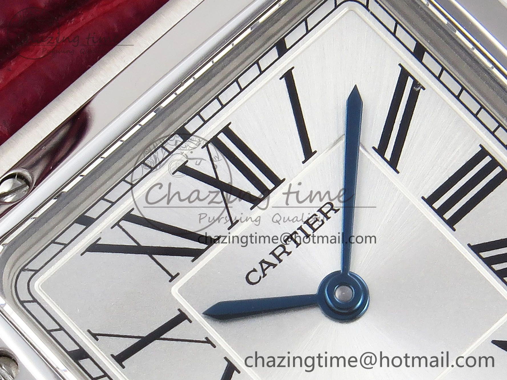 Santos Dumont 27.5mm SS AF 1:1 Best Edition Silver Dial on Red Croco Strap A157