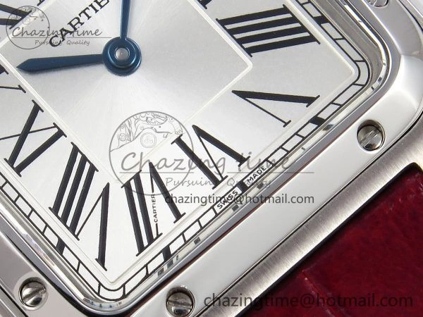 Santos Dumont 27.5mm SS AF 1:1 Best Edition Silver Dial on Red Croco Strap A157