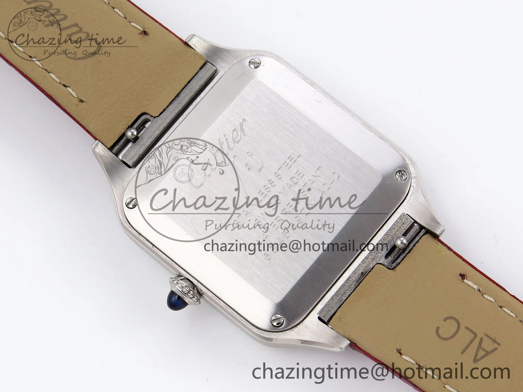 Santos Dumont 27.5mm SS AF 1:1 Best Edition Silver Dial on Red Croco Strap A157