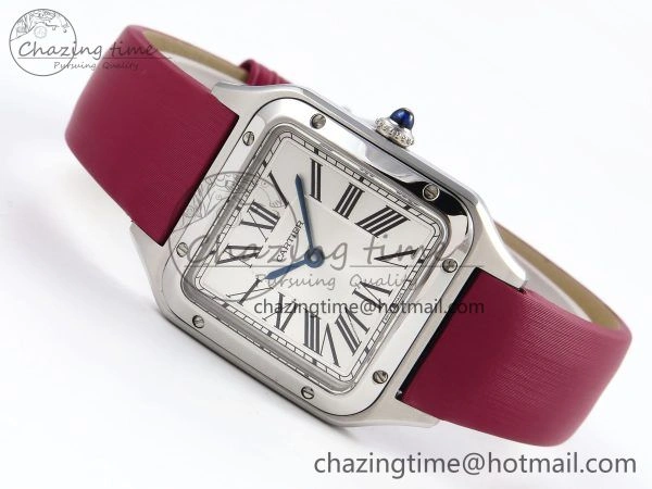 Santos Dumont 27.5mm SS AF 1:1 Best Edition Silver Dial on Red Fabric Strap A157