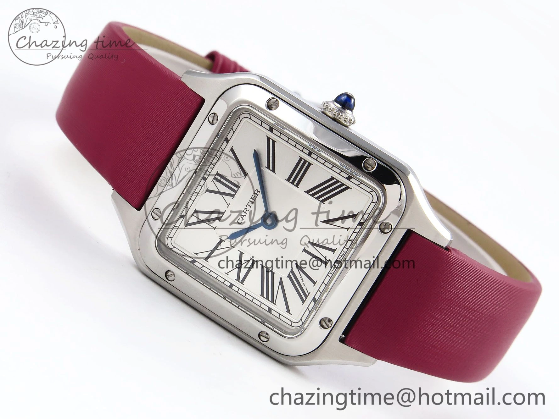 Santos Dumont 27.5mm SS AF 1:1 Best Edition Silver Dial on Red Fabric Strap A157