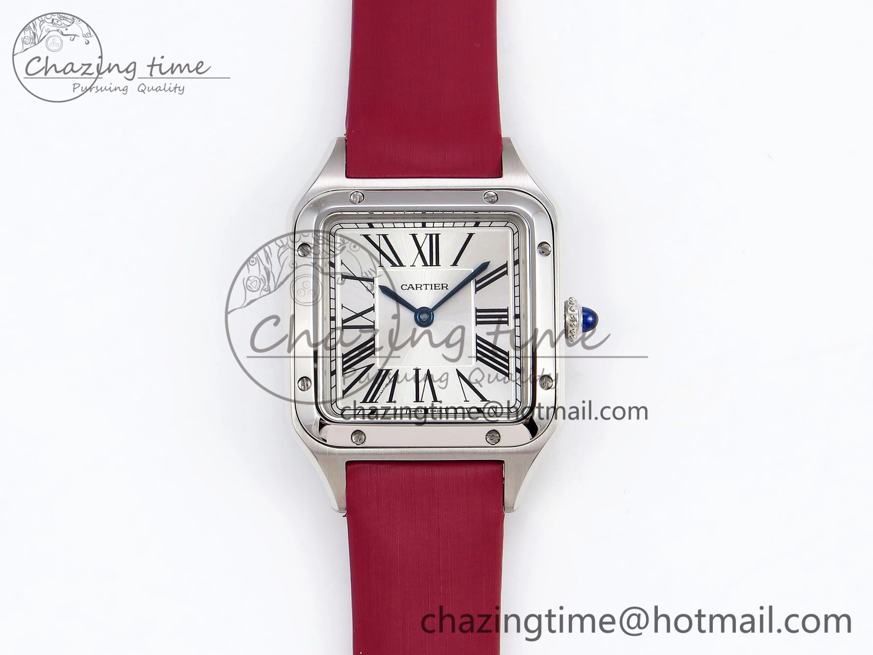 Santos Dumont 27.5mm SS AF 1:1 Best Edition Silver Dial on Red Fabric Strap A157