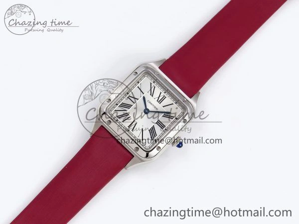 Santos Dumont 27.5mm SS AF 1:1 Best Edition Silver Dial on Red Fabric Strap A157