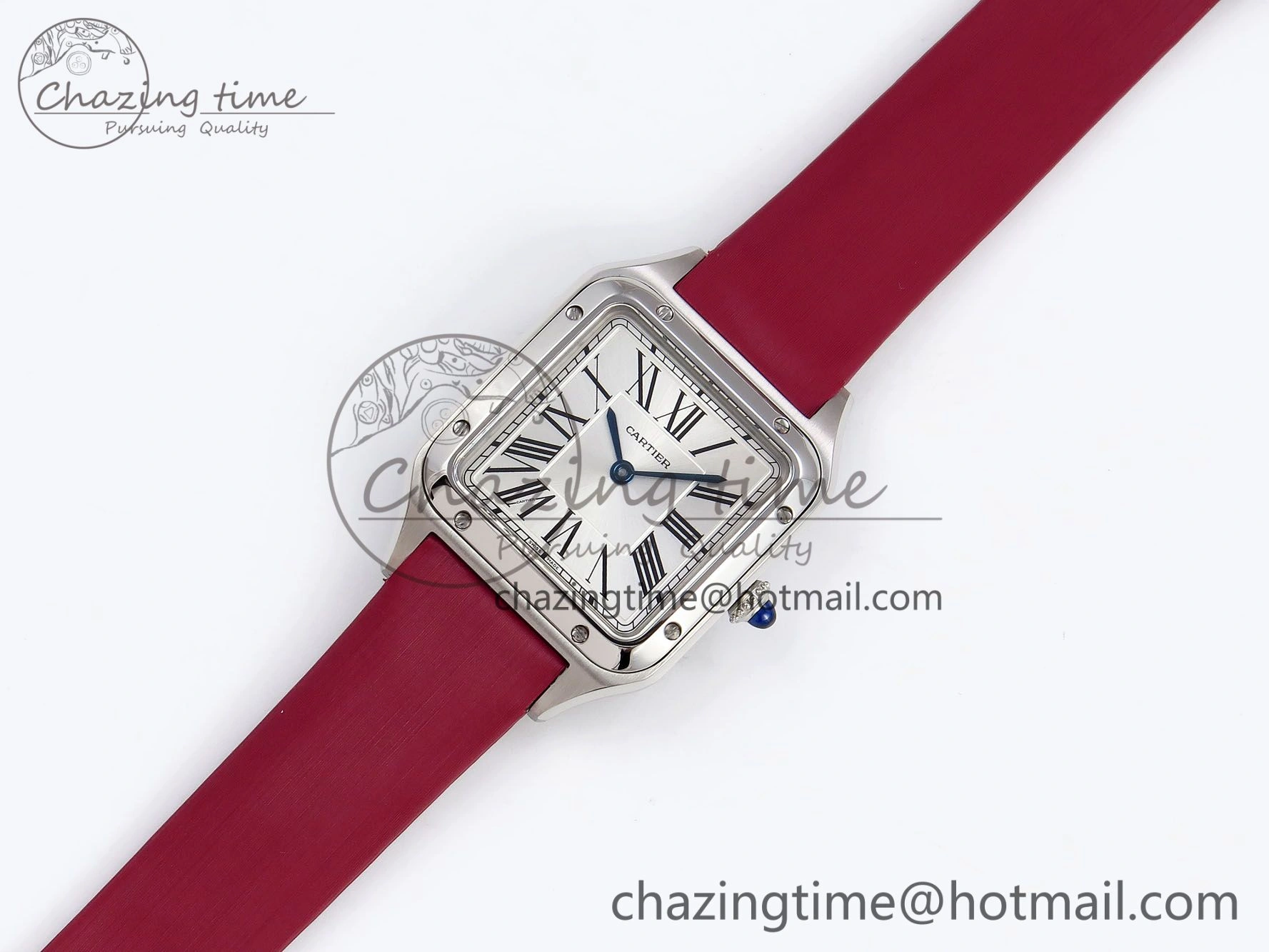 Santos Dumont 27.5mm SS AF 1:1 Best Edition Silver Dial on Red Fabric Strap A157