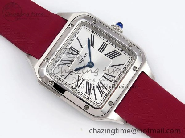Santos Dumont 27.5mm SS AF 1:1 Best Edition Silver Dial on Red Fabric Strap A157