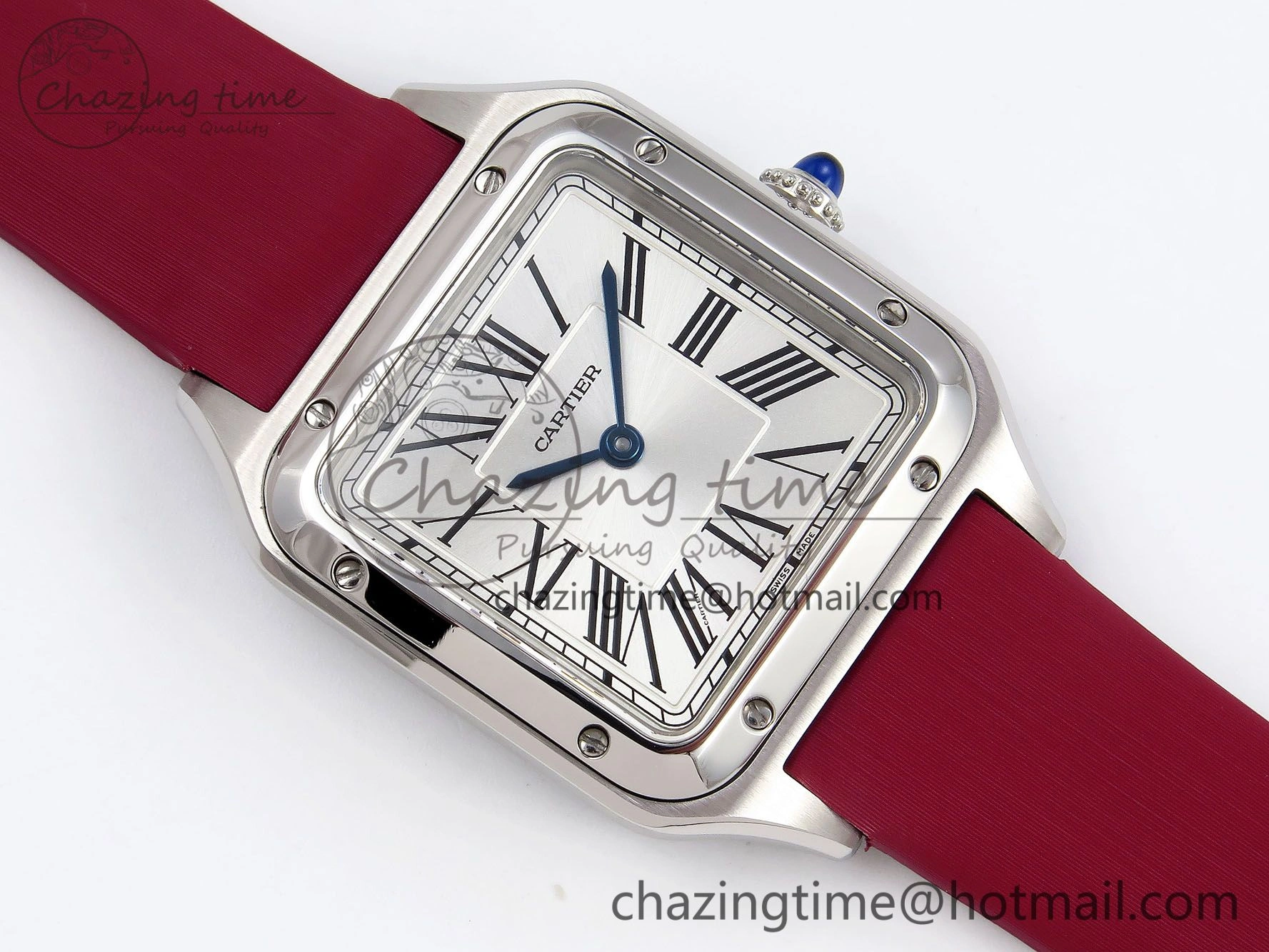 Santos Dumont 27.5mm SS AF 1:1 Best Edition Silver Dial on Red Fabric Strap A157