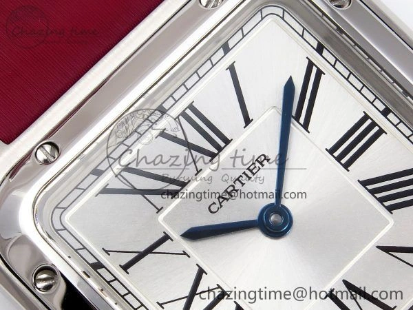 Santos Dumont 27.5mm SS AF 1:1 Best Edition Silver Dial on Red Fabric Strap A157