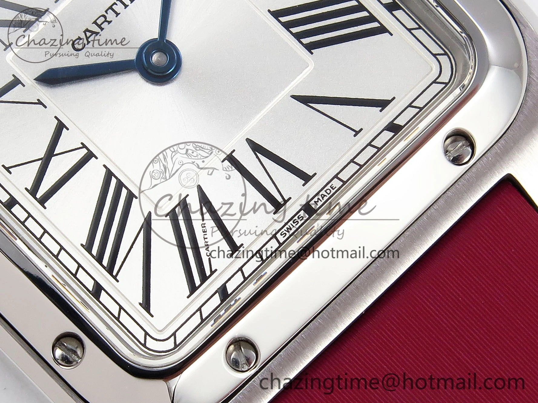 Santos Dumont 27.5mm SS AF 1:1 Best Edition Silver Dial on Red Fabric Strap A157