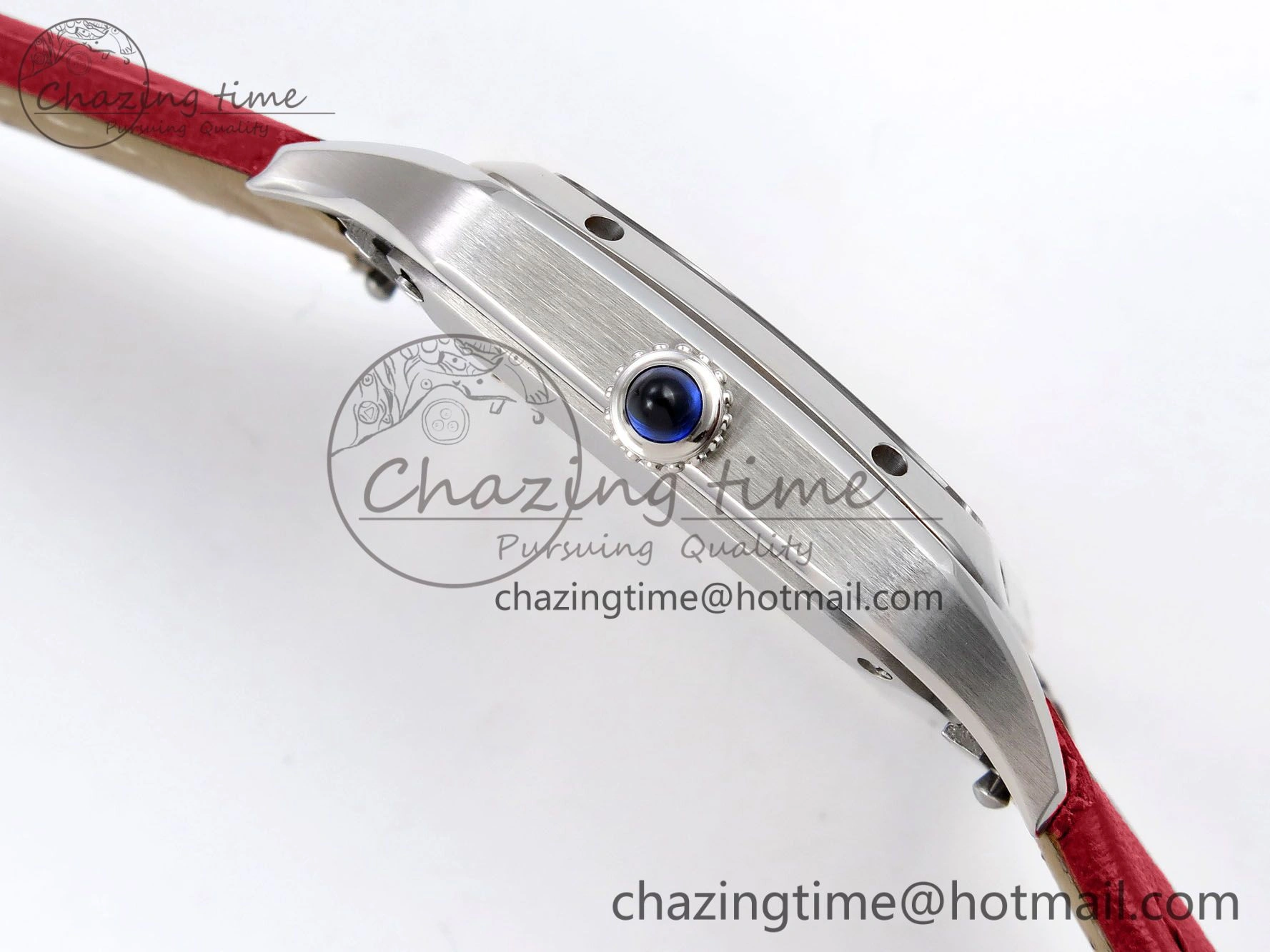 Santos Dumont 27.5mm SS AF 1:1 Best Edition Silver Dial on Red Leather Strap A157
