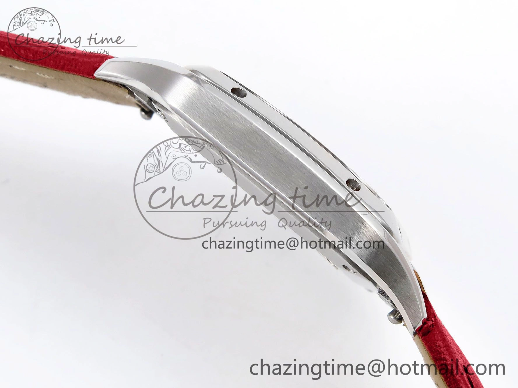 Santos Dumont 27.5mm SS AF 1:1 Best Edition Silver Dial on Red Leather Strap A157