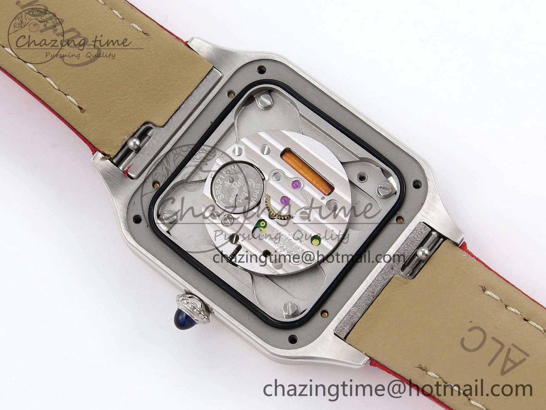 Santos Dumont 27.5mm SS AF 1:1 Best Edition Silver Dial on Red Leather Strap A157