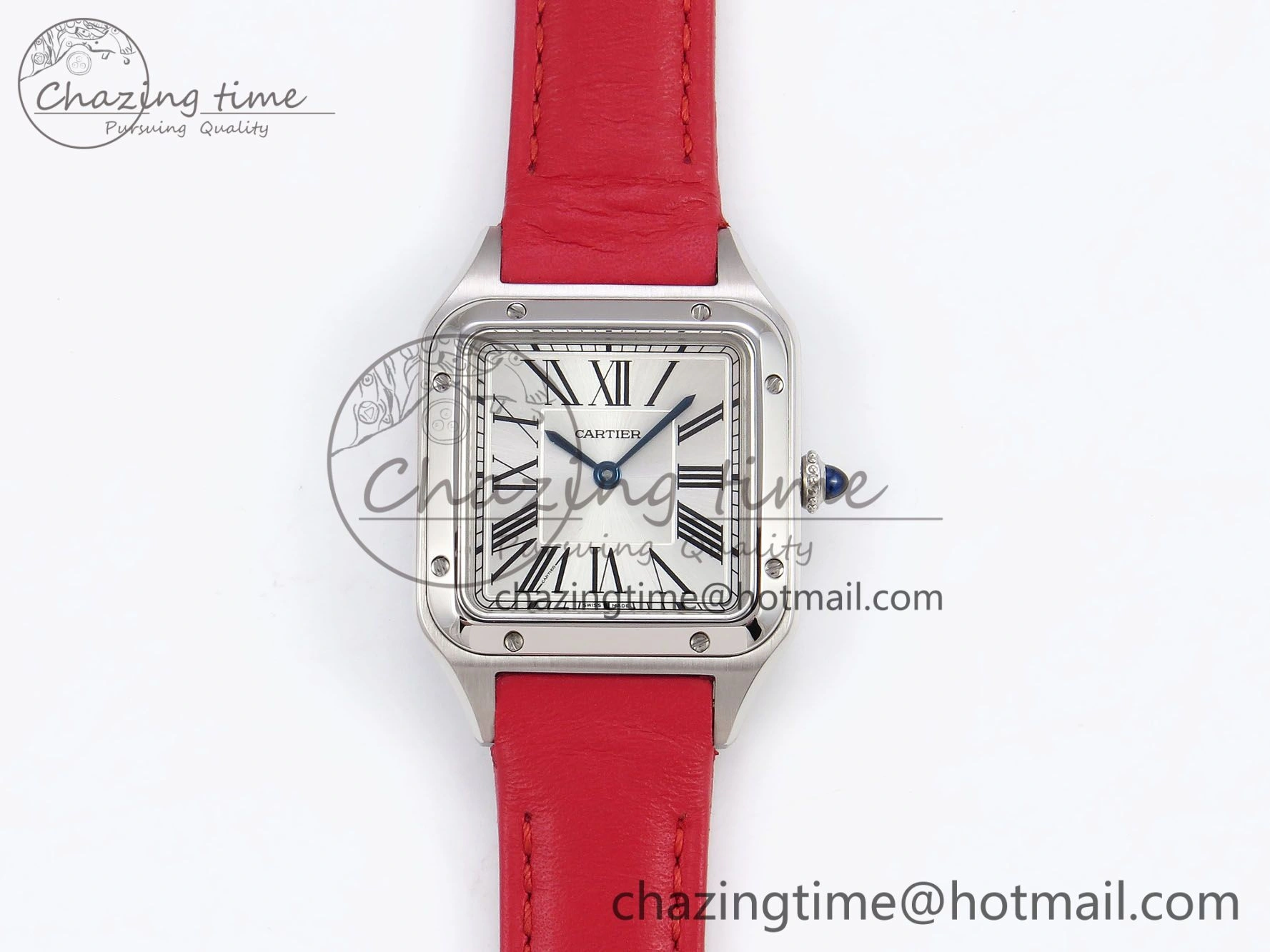 Santos Dumont 27.5mm SS AF 1:1 Best Edition Silver Dial on Red Leather Strap A157