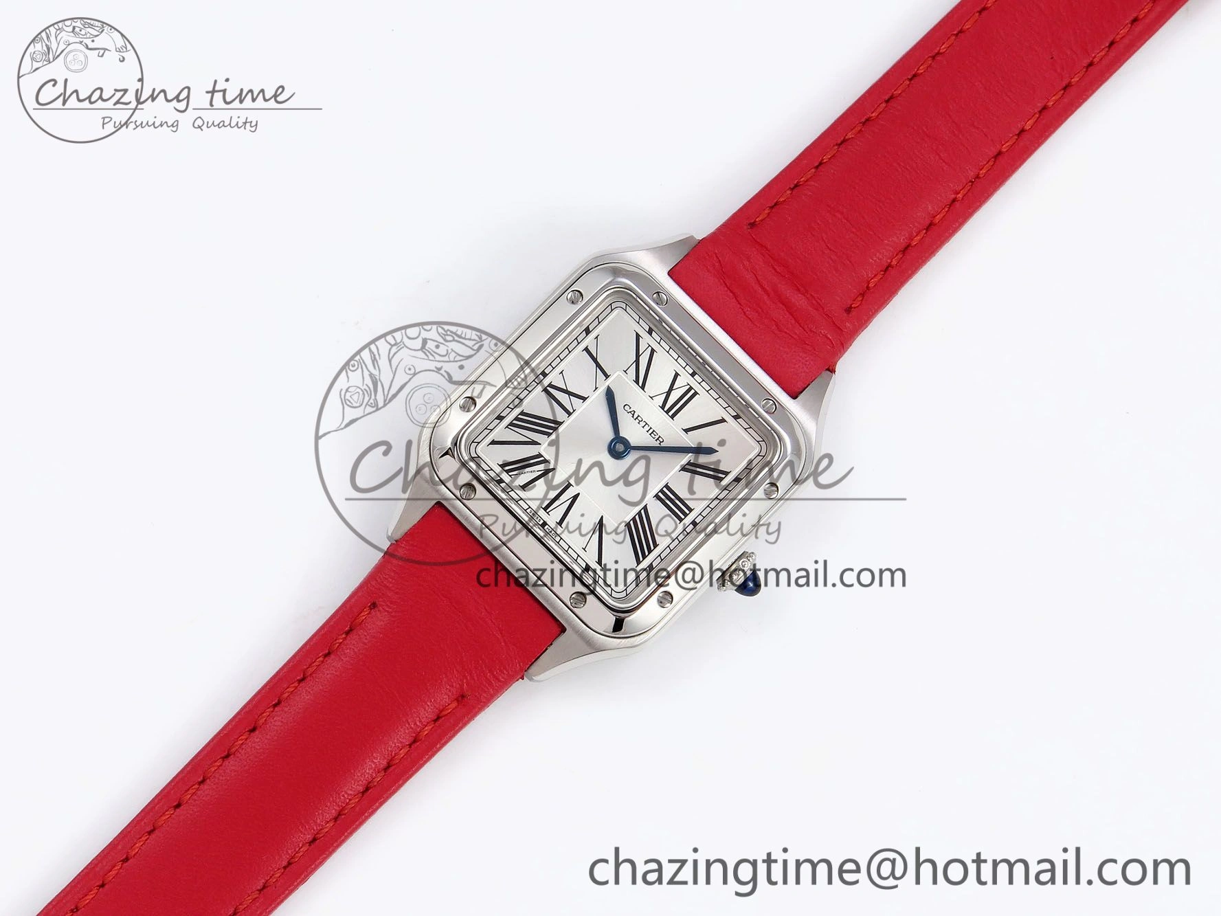 Santos Dumont 27.5mm SS AF 1:1 Best Edition Silver Dial on Red Leather Strap A157