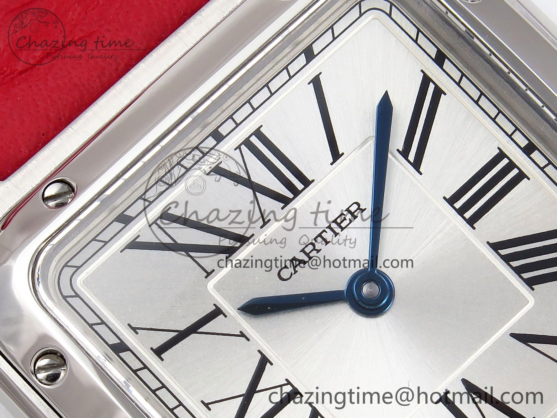 Santos Dumont 27.5mm SS AF 1:1 Best Edition Silver Dial on Red Leather Strap A157