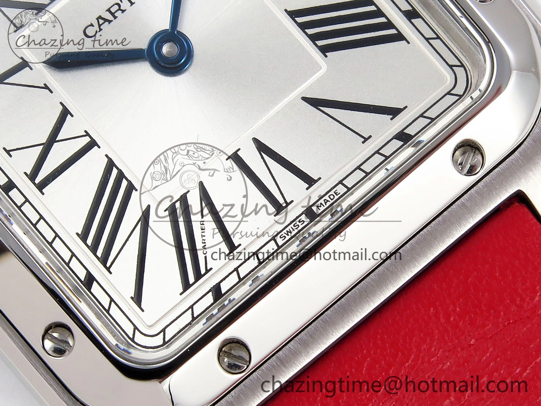 Santos Dumont 27.5mm SS AF 1:1 Best Edition Silver Dial on Red Leather Strap A157