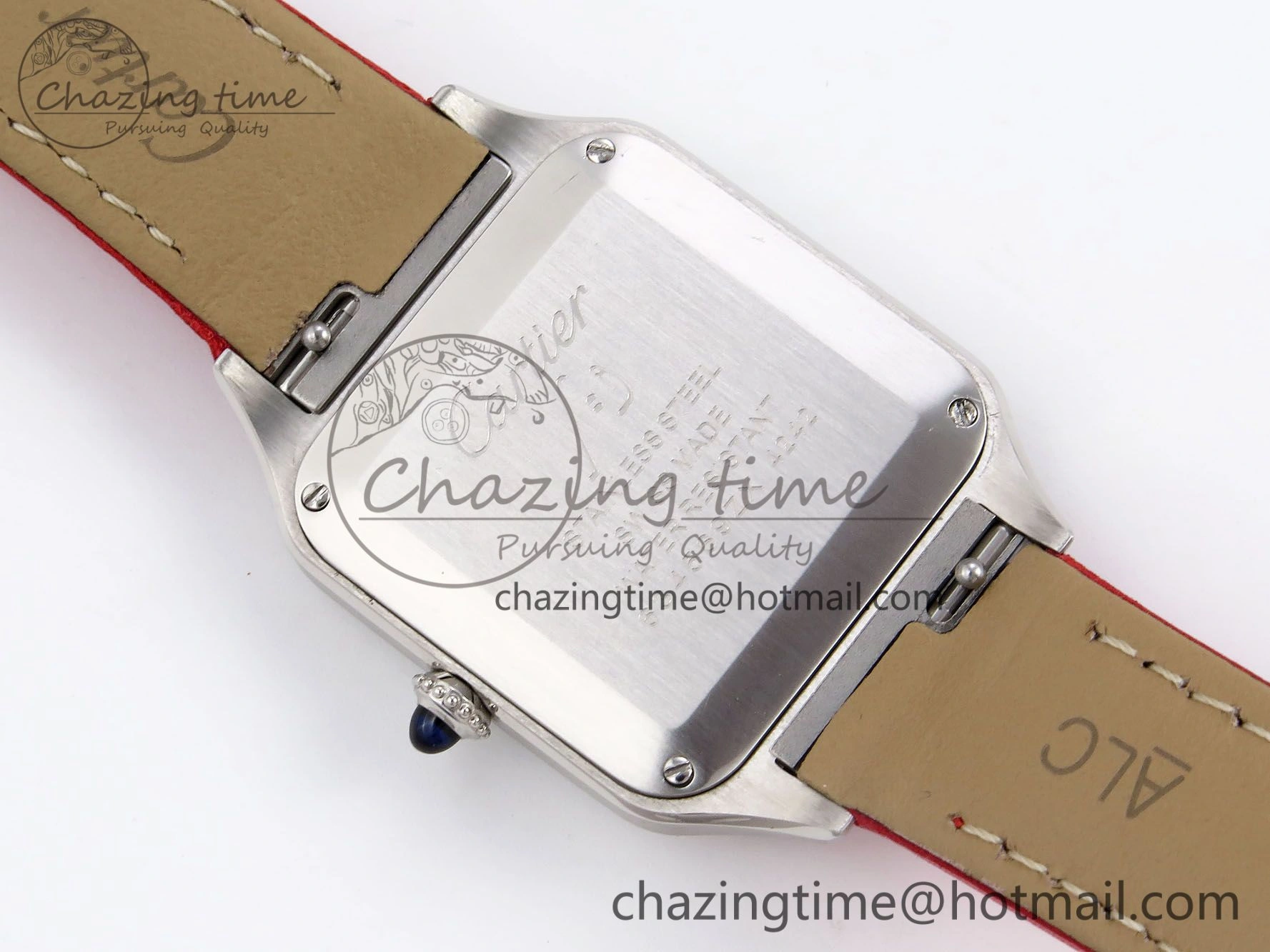 Santos Dumont 27.5mm SS AF 1:1 Best Edition Silver Dial on Red Leather Strap A157