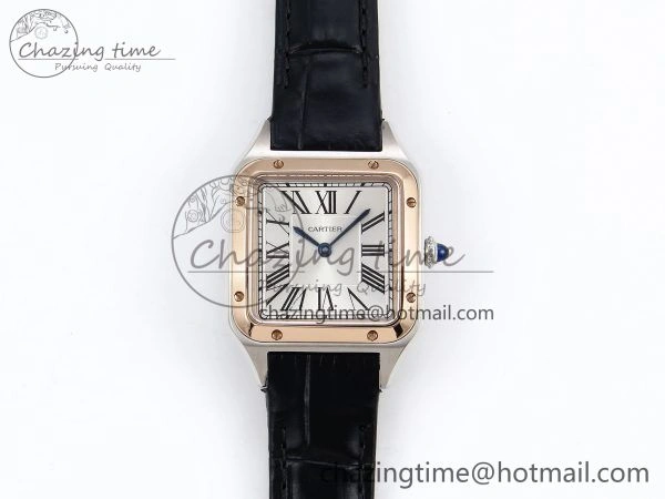 Santos Dumont 27.5mm SS RG AF 1:1 Best Edition Silver Dial on Black Croco Strap A157