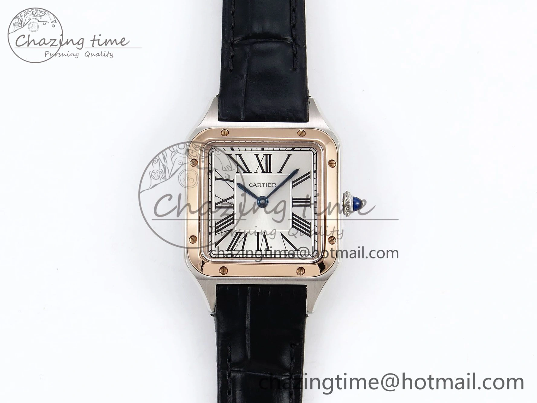 Santos Dumont 27.5mm SS RG AF 1:1 Best Edition Silver Dial on Black Croco Strap A157
