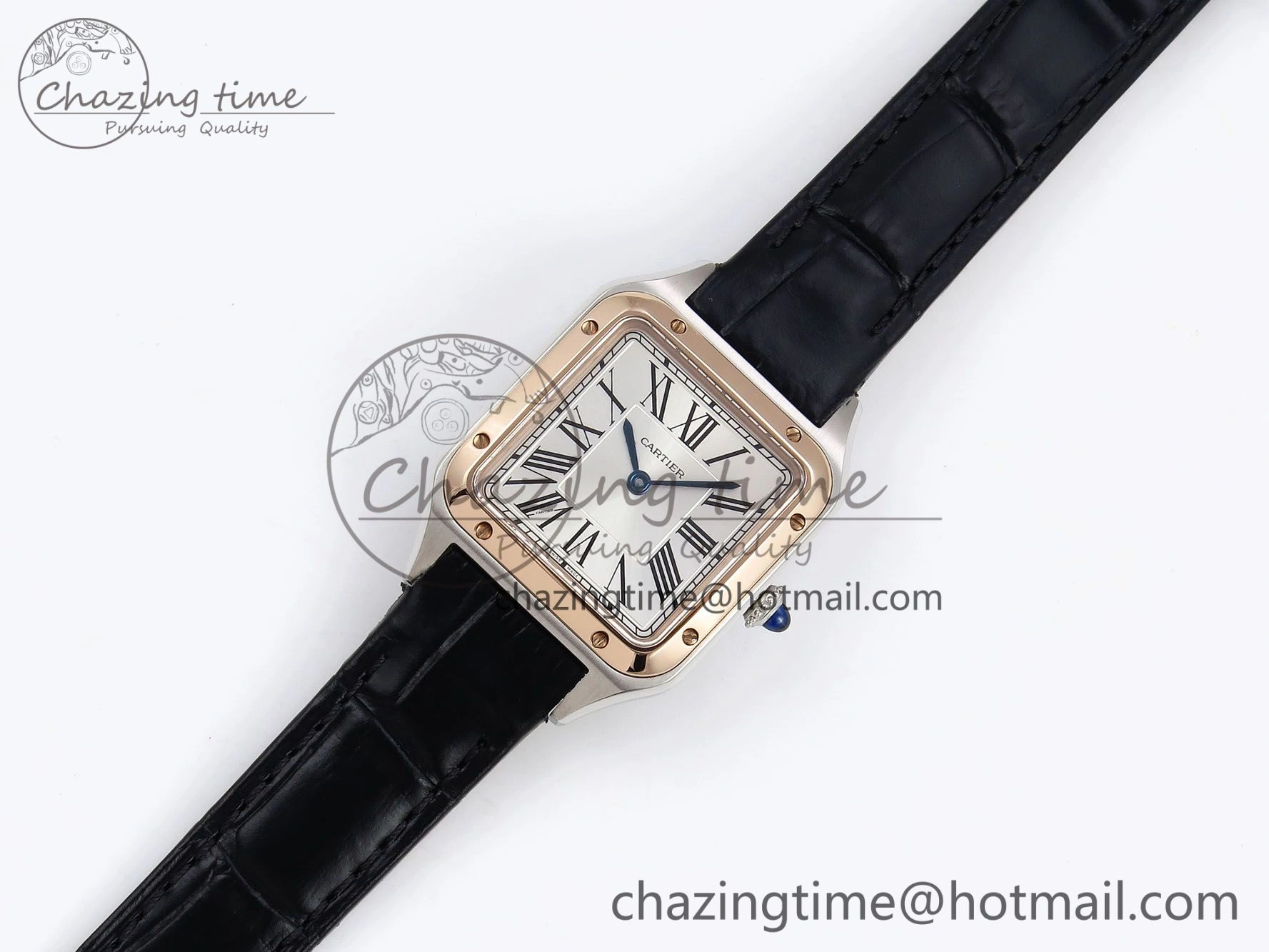 Santos Dumont 27.5mm SS RG AF 1:1 Best Edition Silver Dial on Black Croco Strap A157