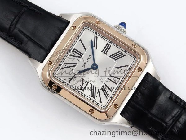 Santos Dumont 27.5mm SS RG AF 1:1 Best Edition Silver Dial on Black Croco Strap A157