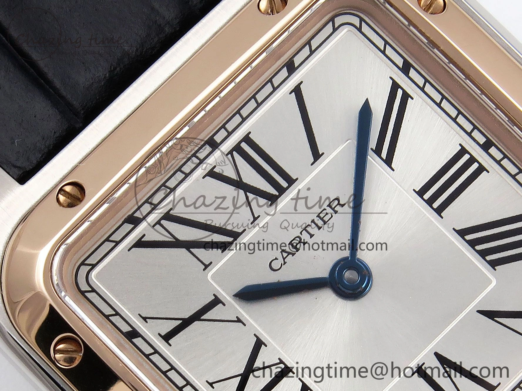 Santos Dumont 27.5mm SS RG AF 1:1 Best Edition Silver Dial on Black Croco Strap A157