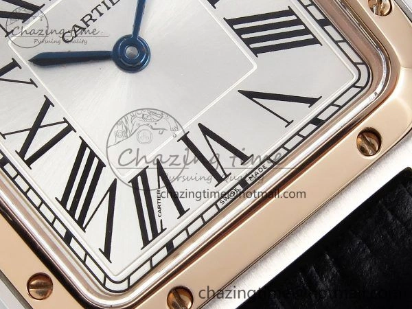 Santos Dumont 27.5mm SS RG AF 1:1 Best Edition Silver Dial on Black Croco Strap A157