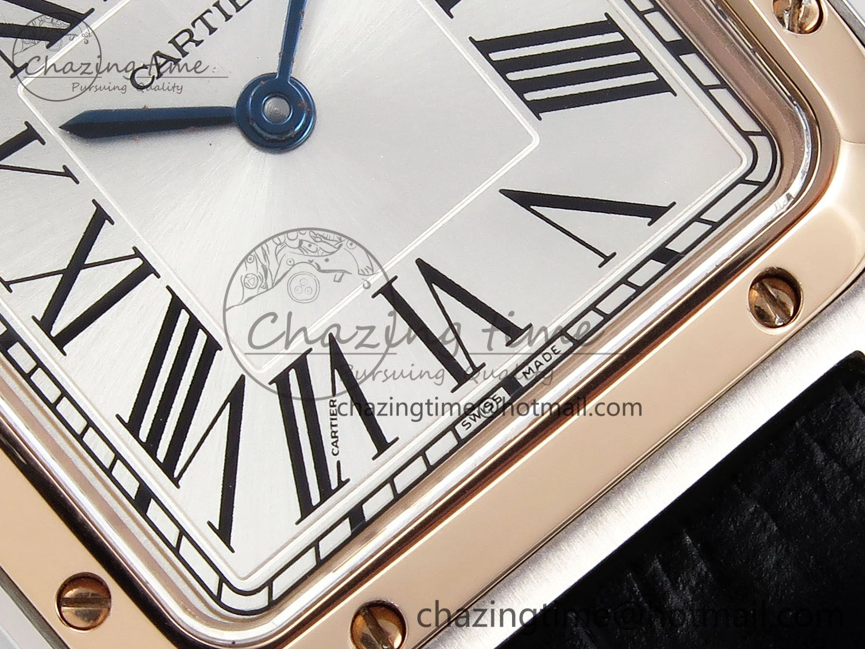 Santos Dumont 27.5mm SS RG AF 1:1 Best Edition Silver Dial on Black Croco Strap A157
