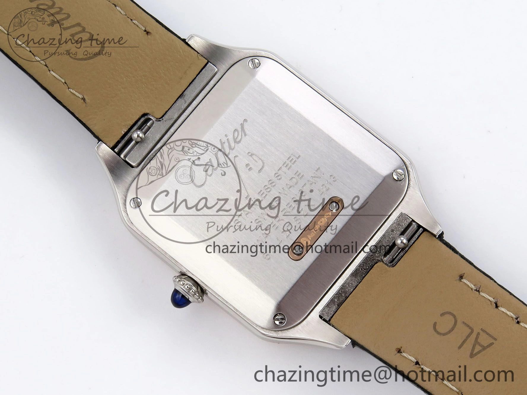 Santos Dumont 27.5mm SS RG AF 1:1 Best Edition Silver Dial on Black Croco Strap A157