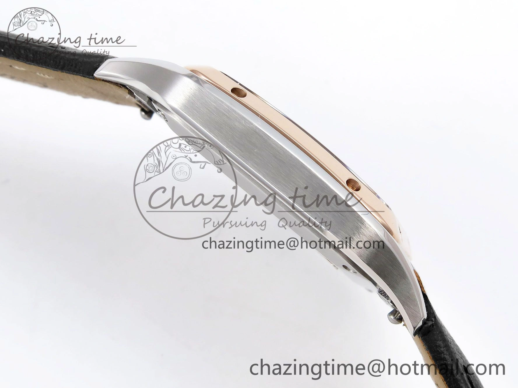 Santos Dumont 27.5mm SS RG AF 1:1 Best Edition Silver Dial on Black Leather Strap A157