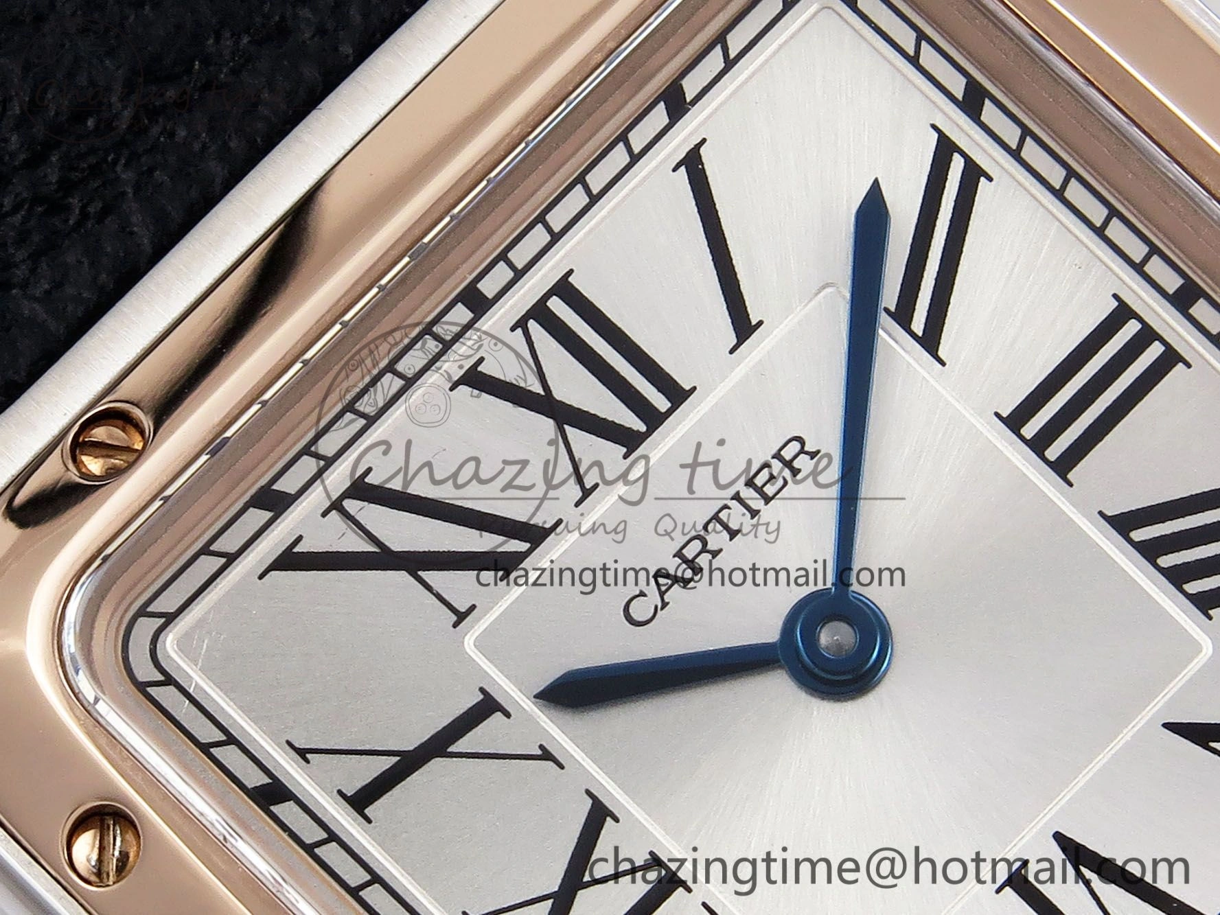 Santos Dumont 27.5mm SS RG AF 1:1 Best Edition Silver Dial on Black Leather Strap A157