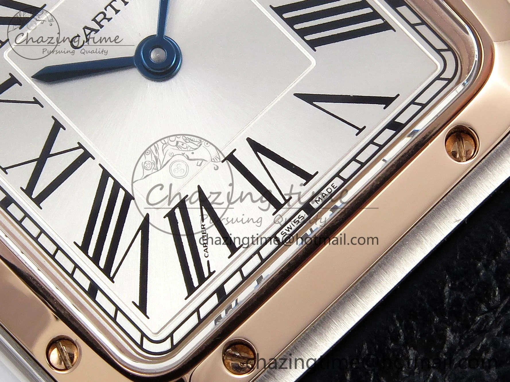 Santos Dumont 27.5mm SS RG AF 1:1 Best Edition Silver Dial on Black Leather Strap A157