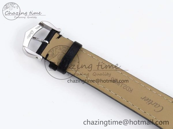 Santos Dumont 27.5mm SS RG AF 1:1 Best Edition Silver Dial on Black Leather Strap A157