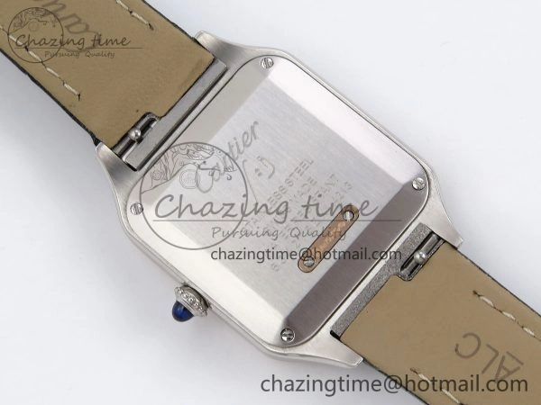 Santos Dumont 27.5mm SS RG AF 1:1 Best Edition Silver Dial on Black Leather Strap A157